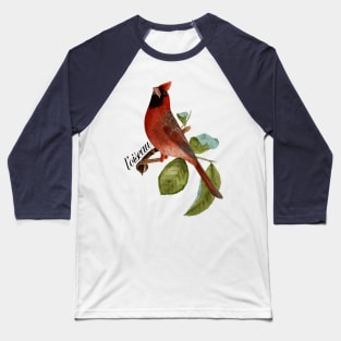 Beautiful Vintage L'Oiseau Red Cardinal Bird Illustration T-Shirt Baseball T-Shirt